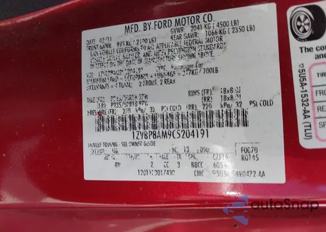 2012 Ford Mustang V6 Premium z USA, uszkodzony, nr VIN 1ZVBP8AM9C5204191